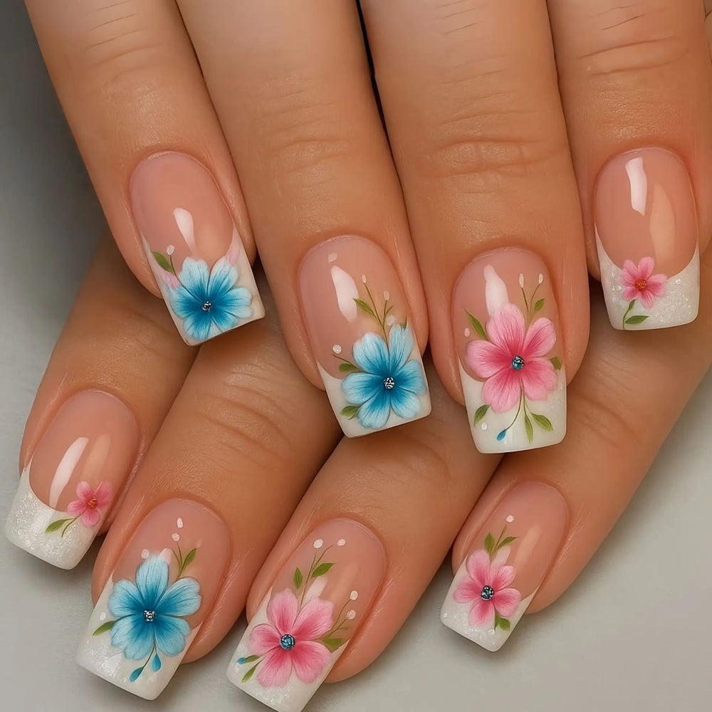 Flower & Butterfly French Press-On Nails – Medium Square