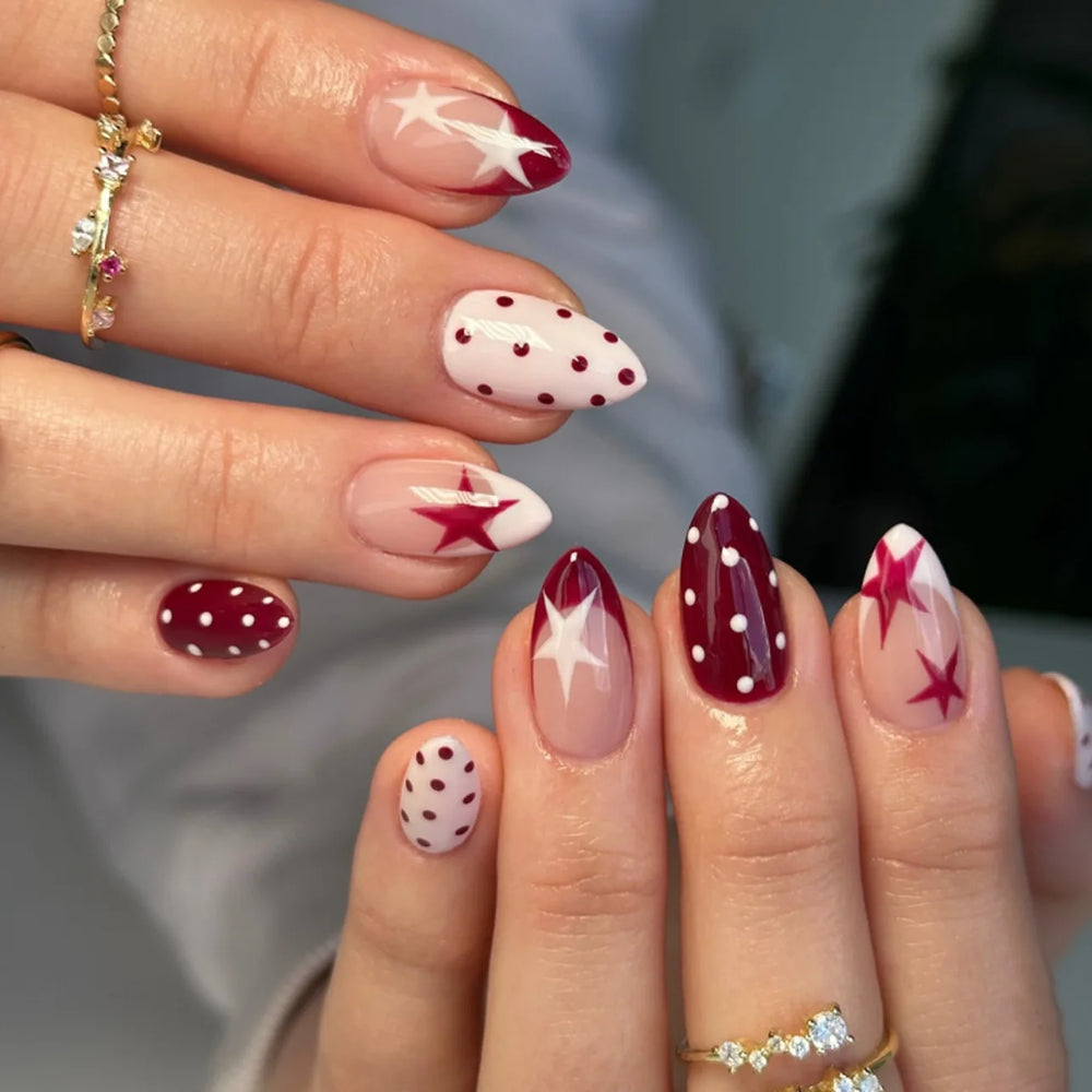 Y2K Moon, Star & Swan Press-On Nails – Almond, 24 Pcs