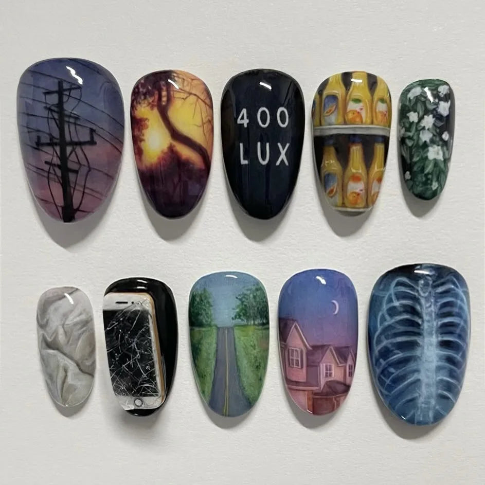 Moody Landscape Art Press-On Nails – Almond, 24 Pcs