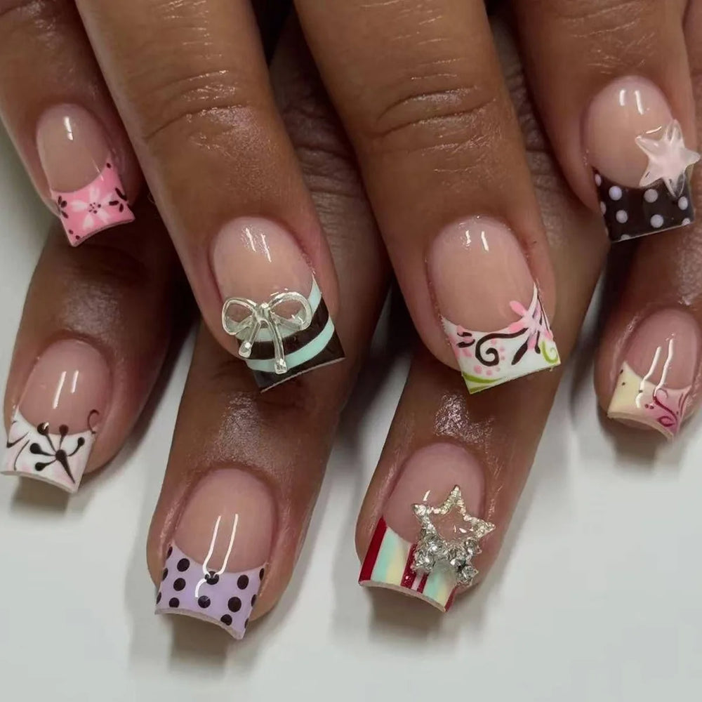Leopard & Butterfly Bow French Press-On Nails – Square, 24 Pcs