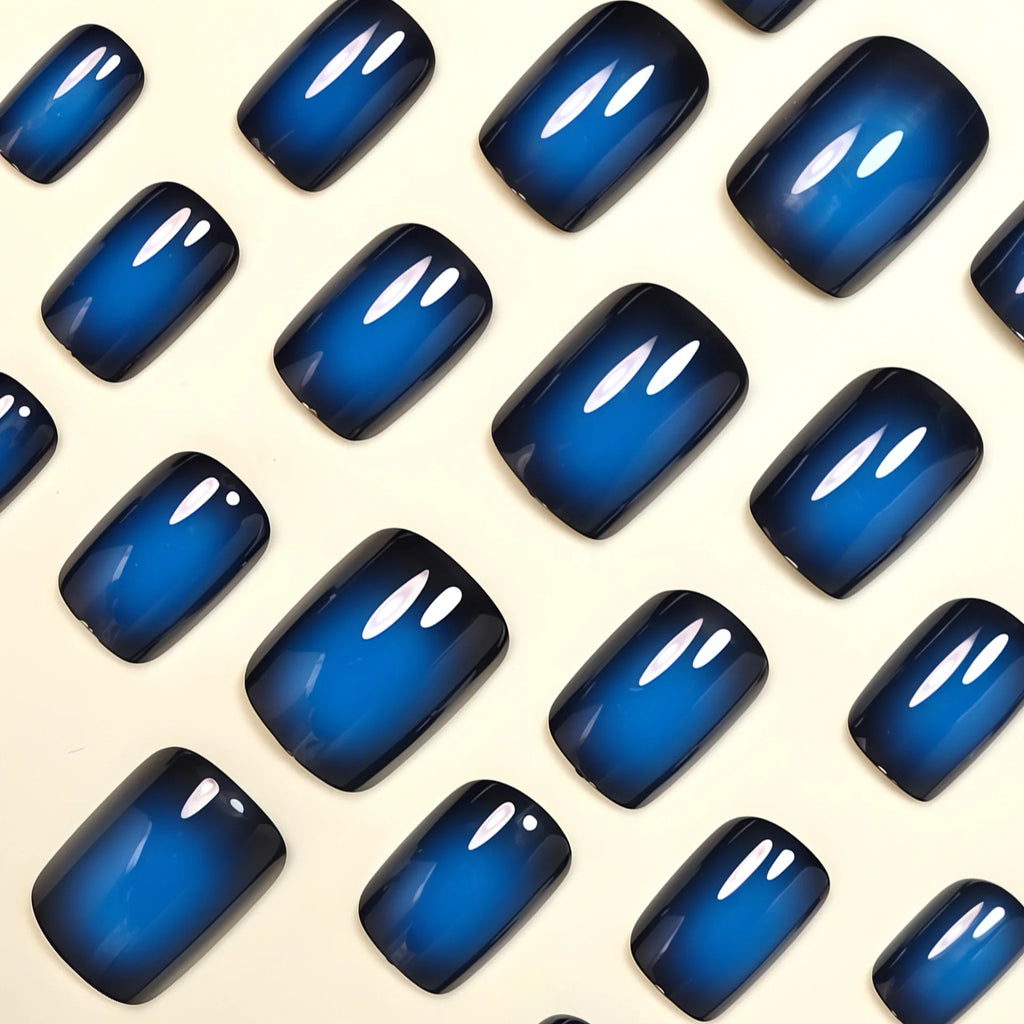 Short Square fake nails for women girls gradient green purple blue black blush colors design glossy manicure press on false nail