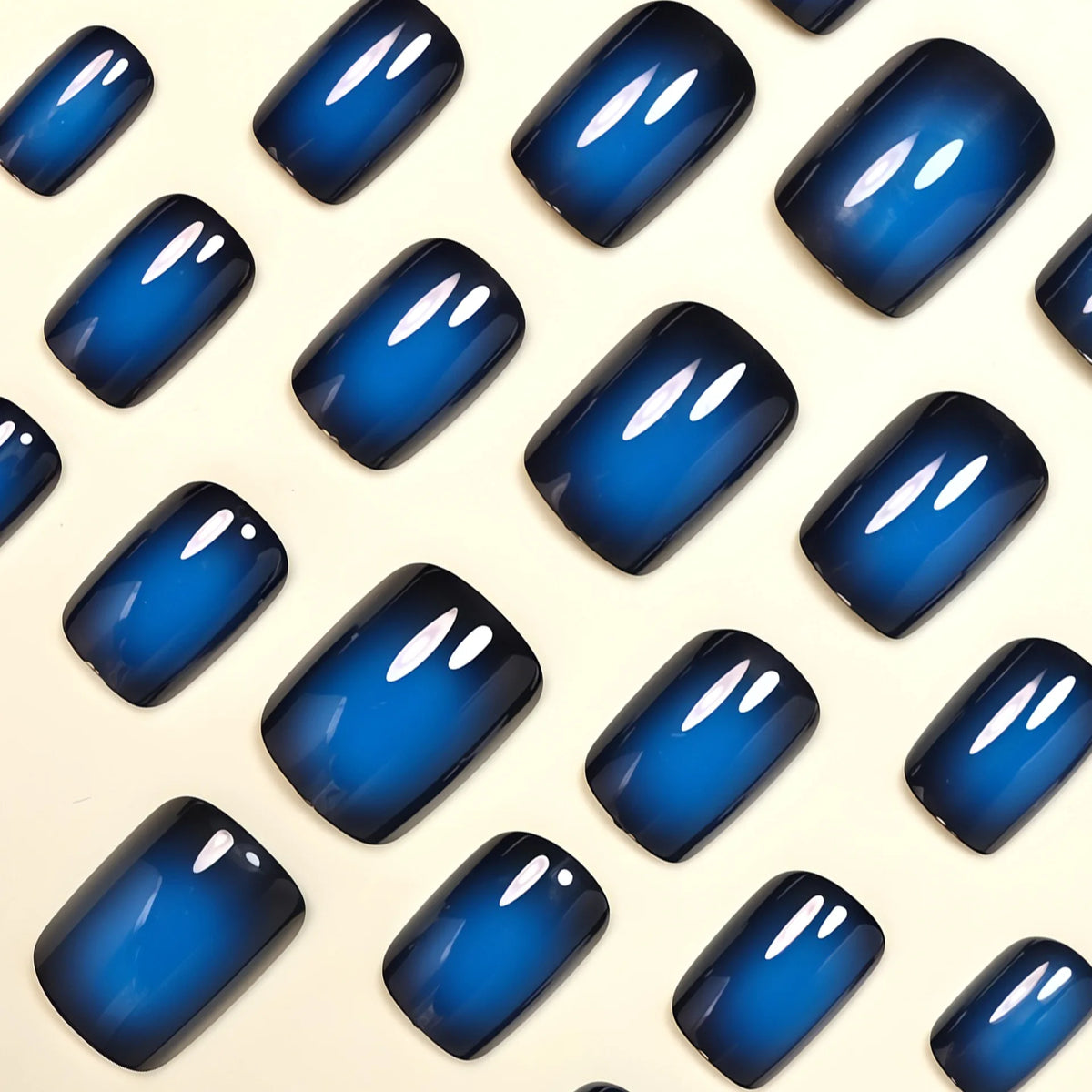 Short Square fake nails for women girls gradient green purple blue black blush colors design glossy manicure press on false nail