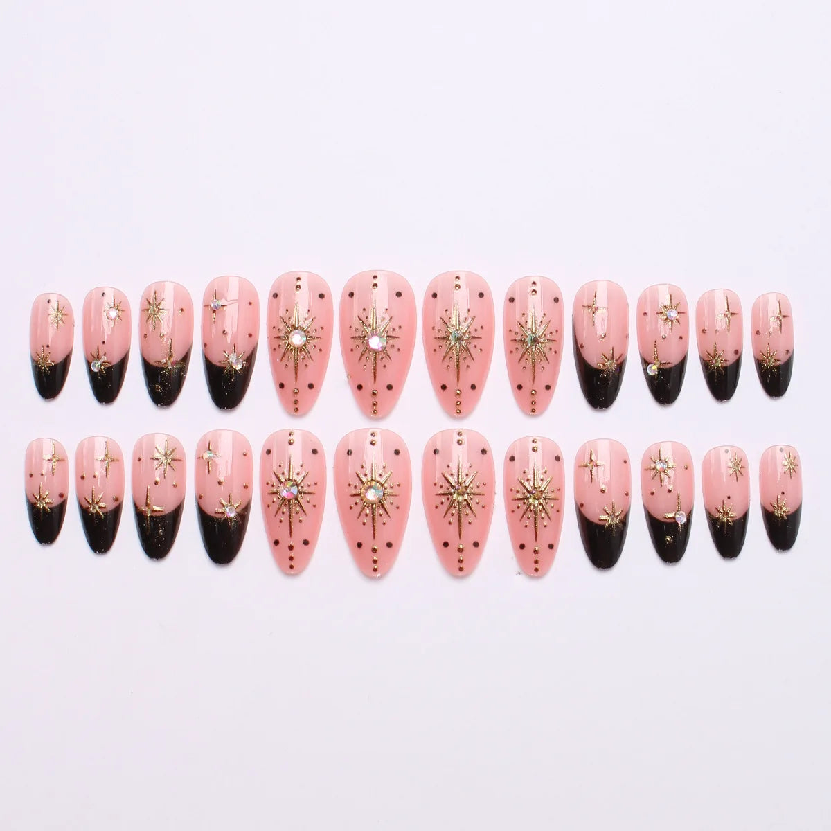 Medium fake nails for women glitter golden silver stars gradient nude purple black almond square nail tips press on false nail