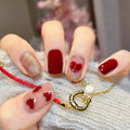 Short fake nails for women sparkling glitter or glossy cute red heart cherry design for Valentine's Day press on false nail