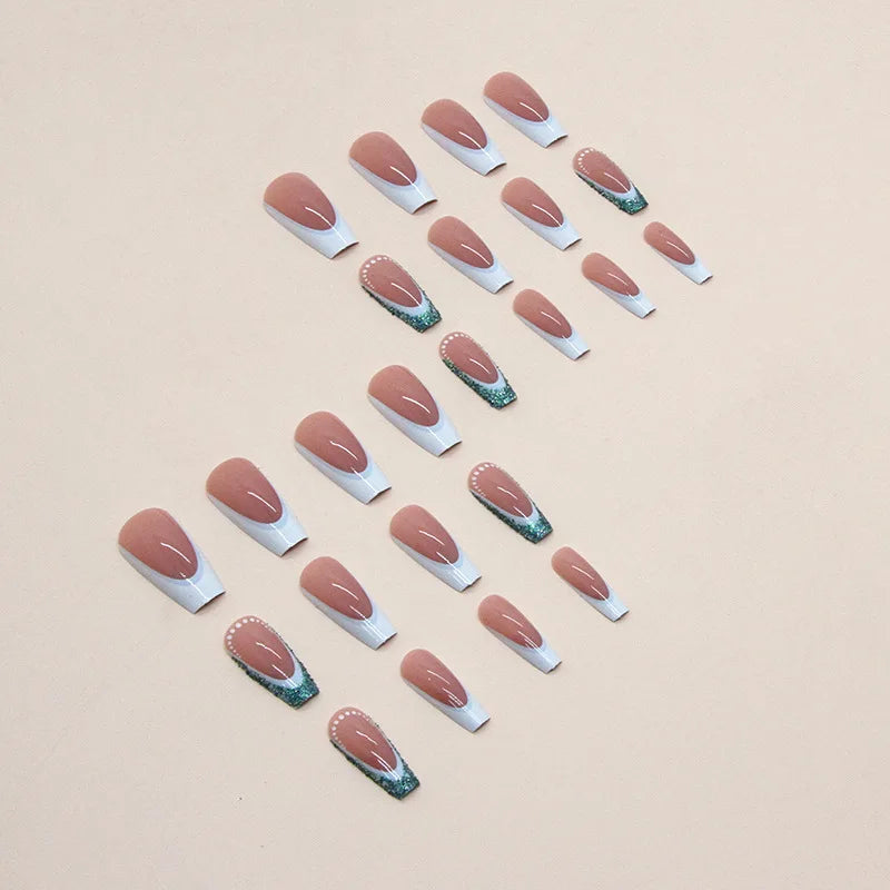 24pcs/set fake nails for women girls super flash Champagne Gold or nude green colors square shape reusable press on false nails