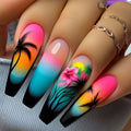 Short Medium long fake nails for women Gradient purple Pink red flowers butterfly Y2K Square summer tips press on false nails