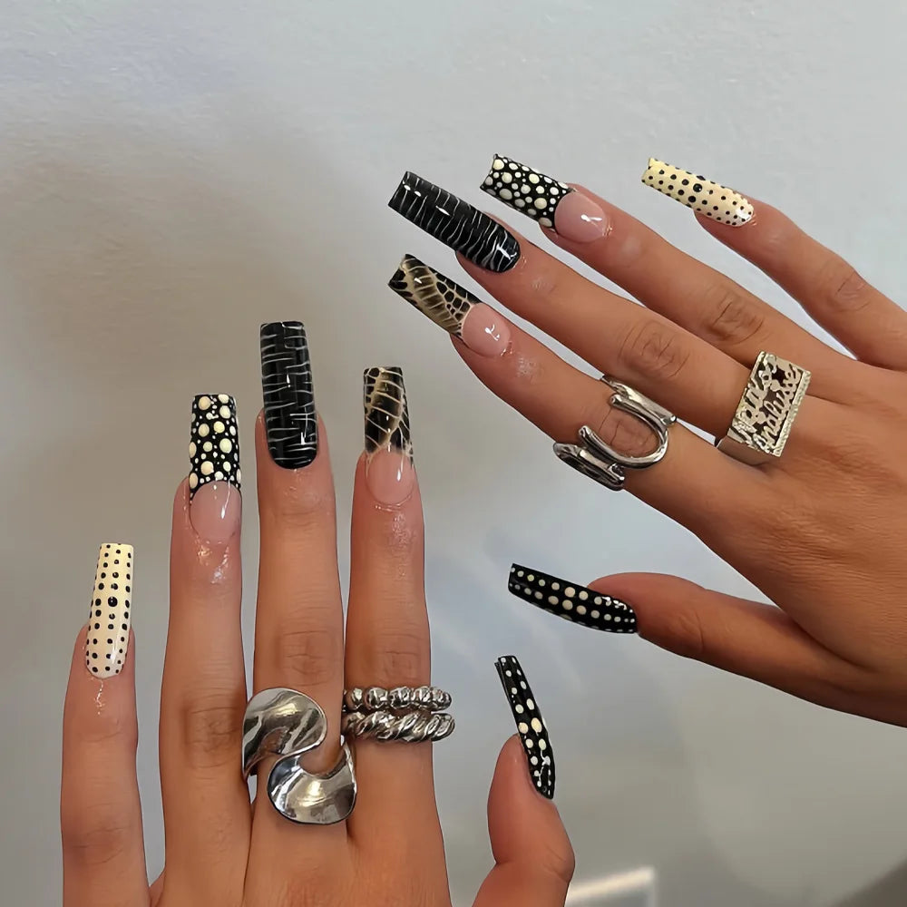 Brown Blue Green Leopard Ballet Press-On Nails – Short/Medium/Long Square, 24 Pcs