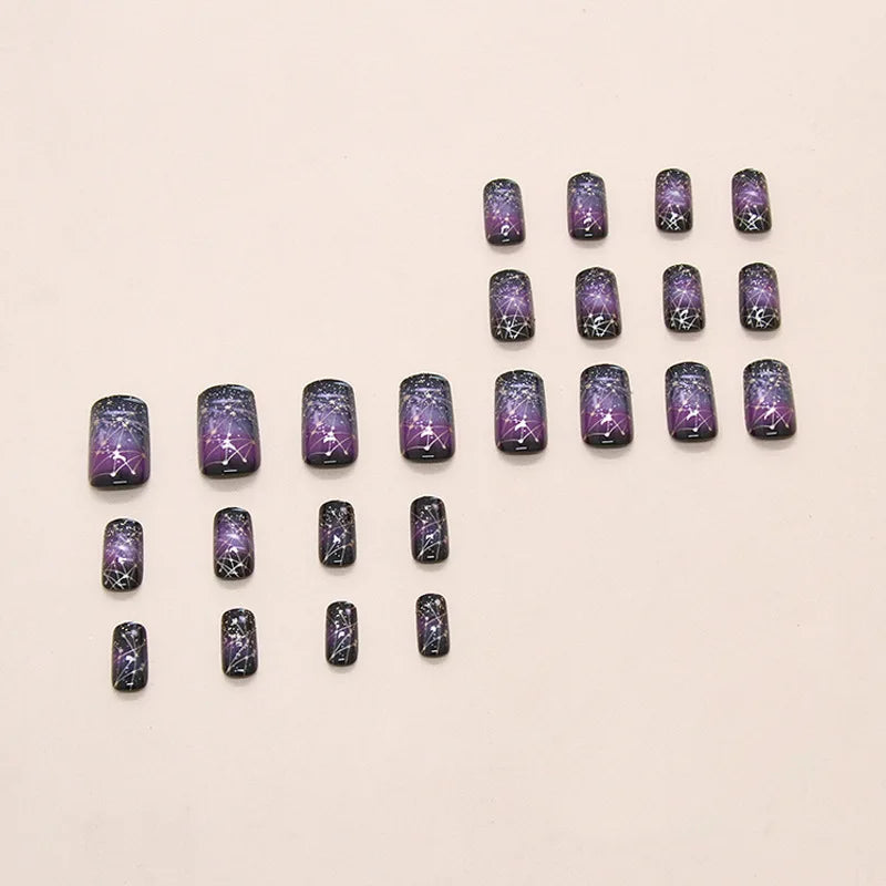 Medium fake nails for women glitter golden silver stars gradient nude purple black almond square nail tips press on false nail