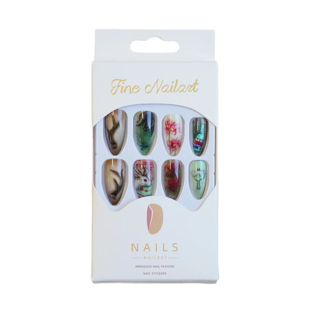 Gothic Portrait & Marble Art Press-On Nails – Almond, 24 Pcs