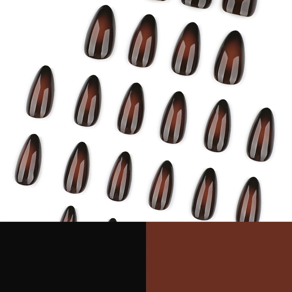 Black & Brown Ombre Autumn Press-On Nails – Almond, 24 Pcs