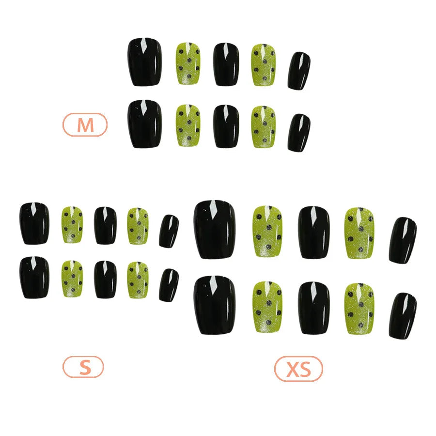 30pcs/set Short Medium fake nails pink green black glossy cat eyes fashion polka dot design french tips press on false nail art
