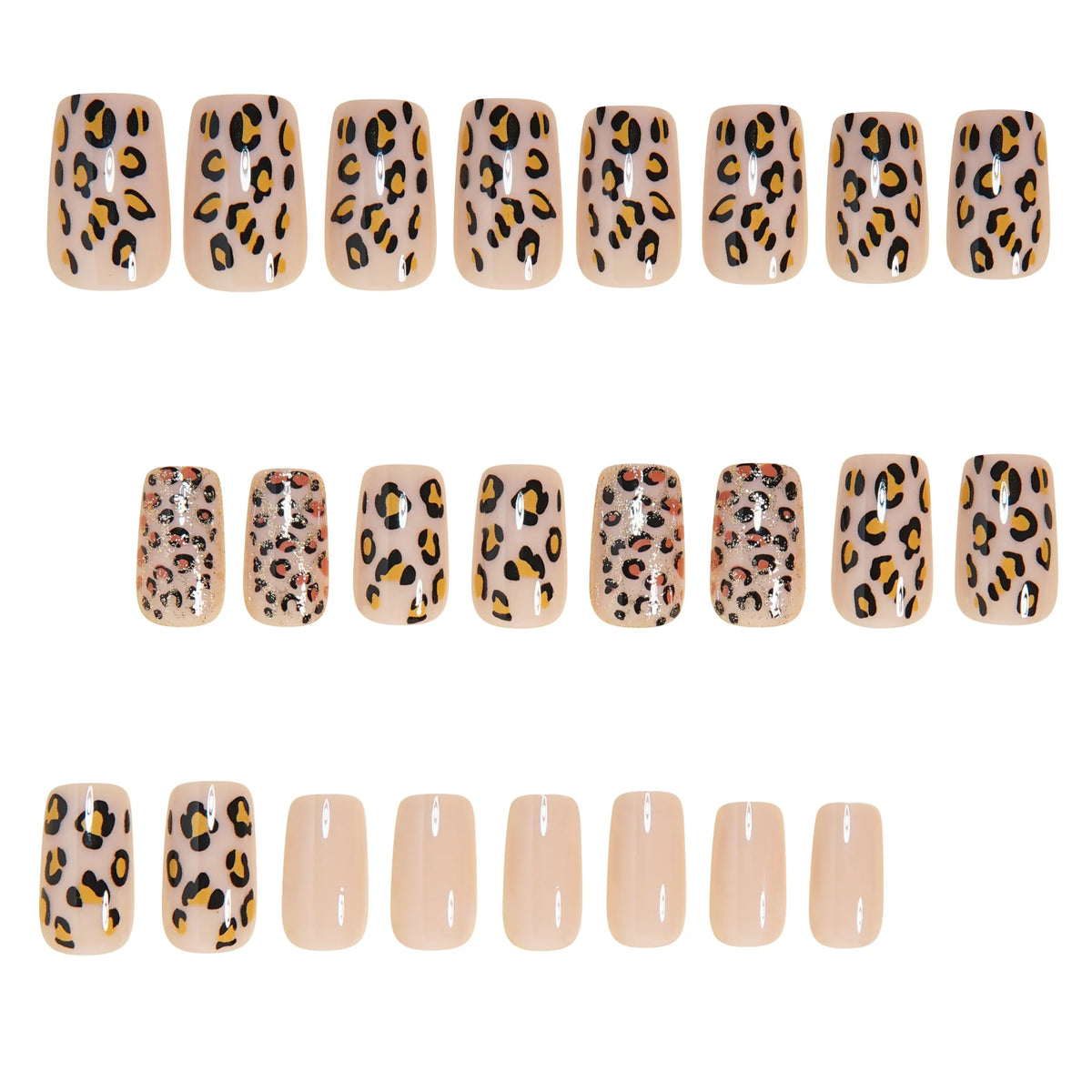 Medium Long fake nails for women girls gradient orange pink blue brown leopard design Y2K french tips press on false nail art