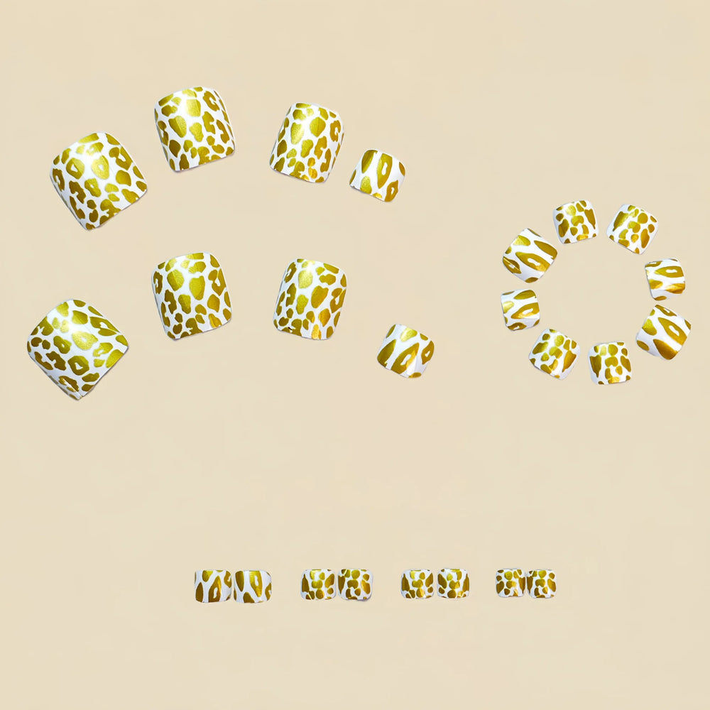 Gold & Pink Leopard Press-On Toenails – 24 Pcs