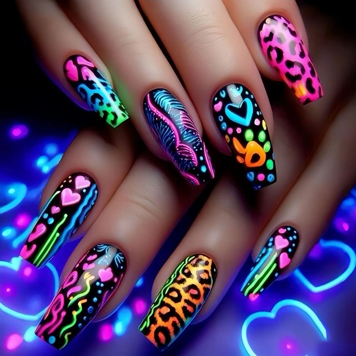Medium Long fake nails for women girls gradient orange pink blue brown leopard design Y2K french tips press on false nail art