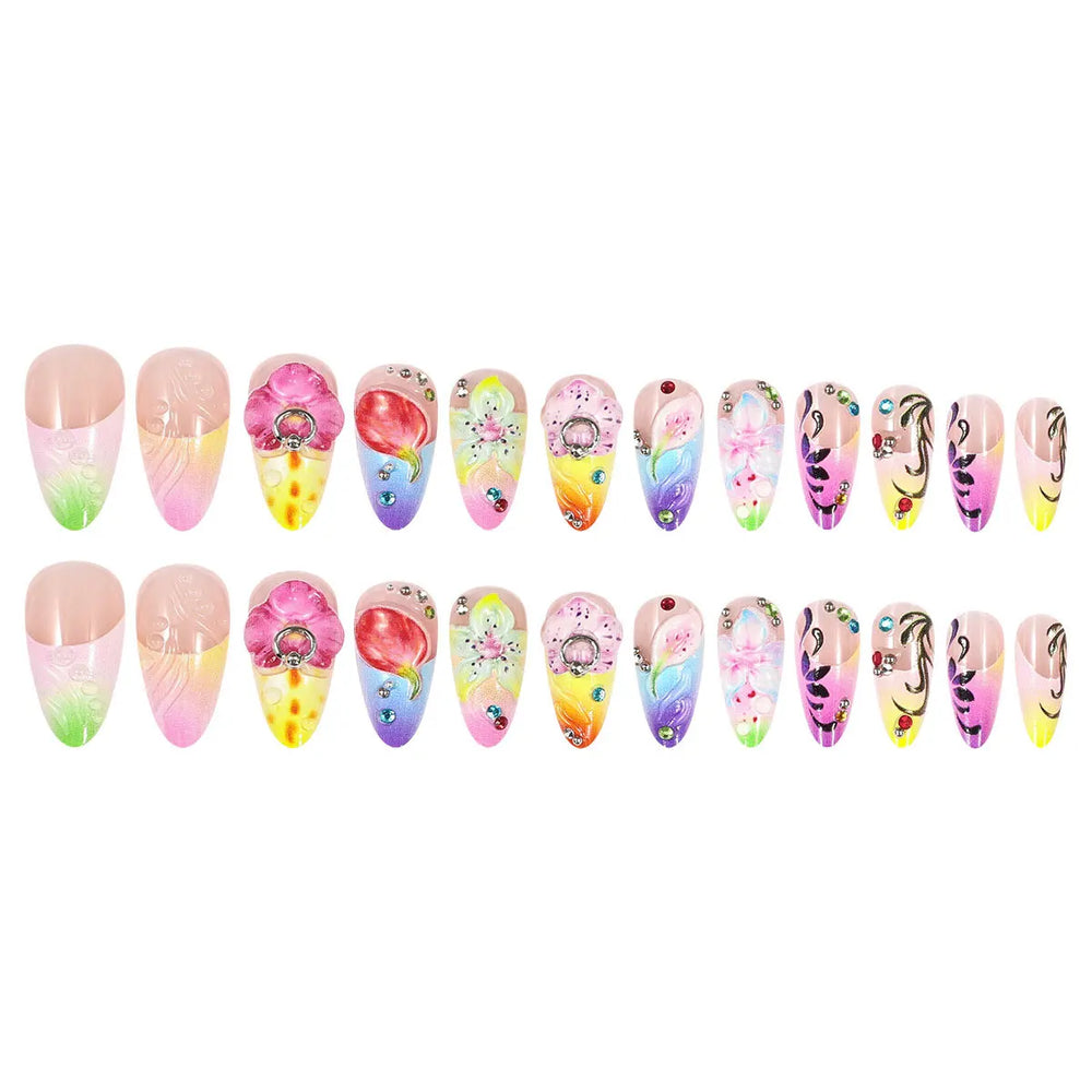Hawaiian Tropical Flower Press-On Nails – Long Stiletto, 24 Pcs