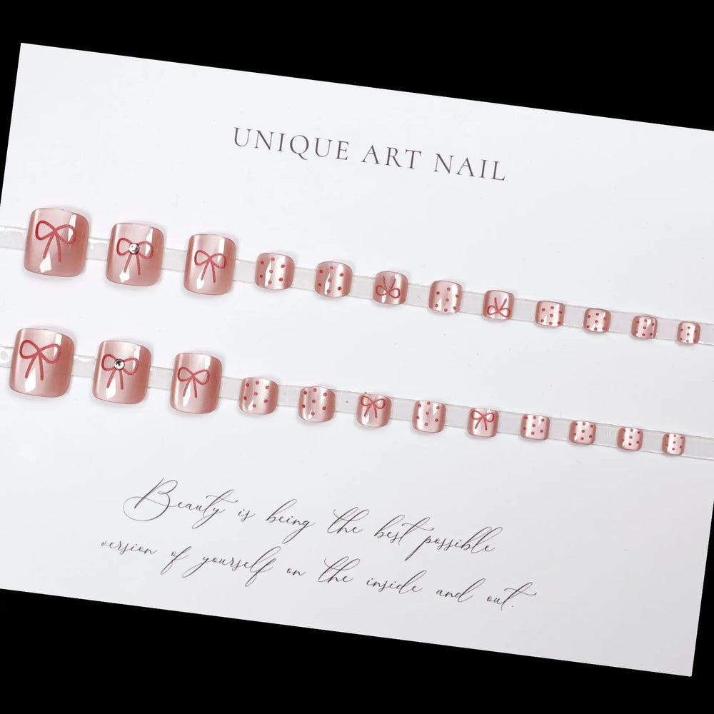 Light Pink Cat-Eye Press-On Toenails – Short Square, 24 Pcs
