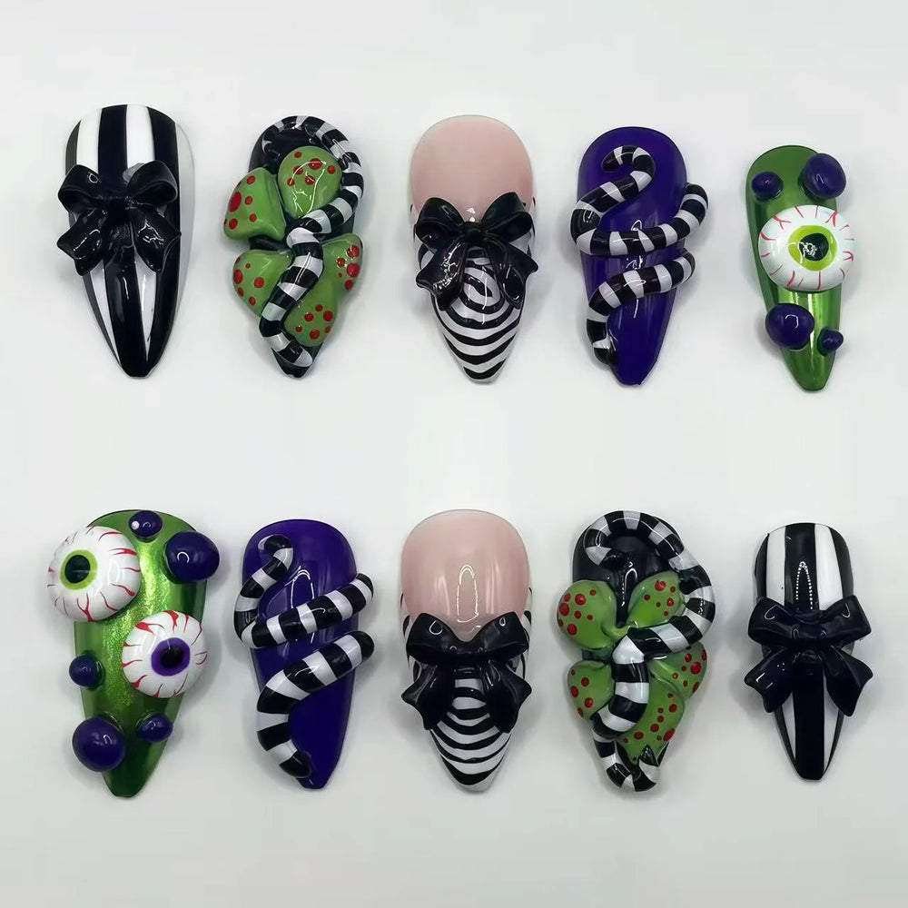 Black Ombre Horror Ghost & Spider Web Press-On Nails – Almond, 30 Pcs
