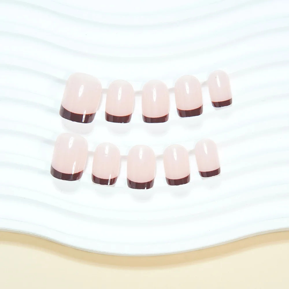 24pcs/set nude square fake nails for women girls french silver red golden frame edge full cover nail tips press on acrylic nail