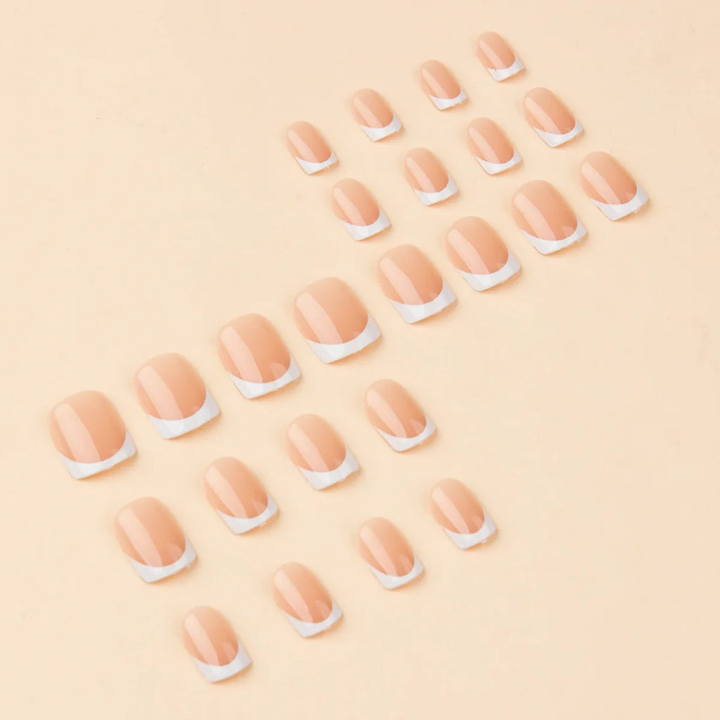 Short Square Fake Nails for Women Girls French Style Nude Nail Tips for Daily Use Full Cover Faux Ongles Press On False Nail Art