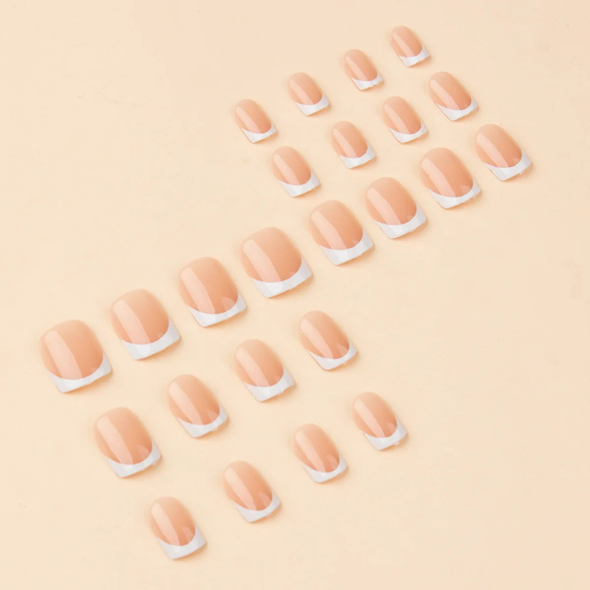 Short Square Fake Nails for Women Girls French Style Nude Nail Tips for Daily Use Full Cover Faux Ongles Press On False Nail Art