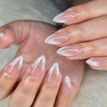 Medium fake nails for women girls Nude white Almond nail tips french style full cover reusable press on false nail art set