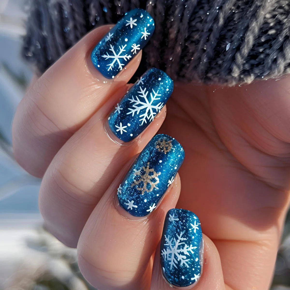 Medium long fake nails for Chirstmas party Square almond tips christmas tree snowflake gift snowman press on false nail art set