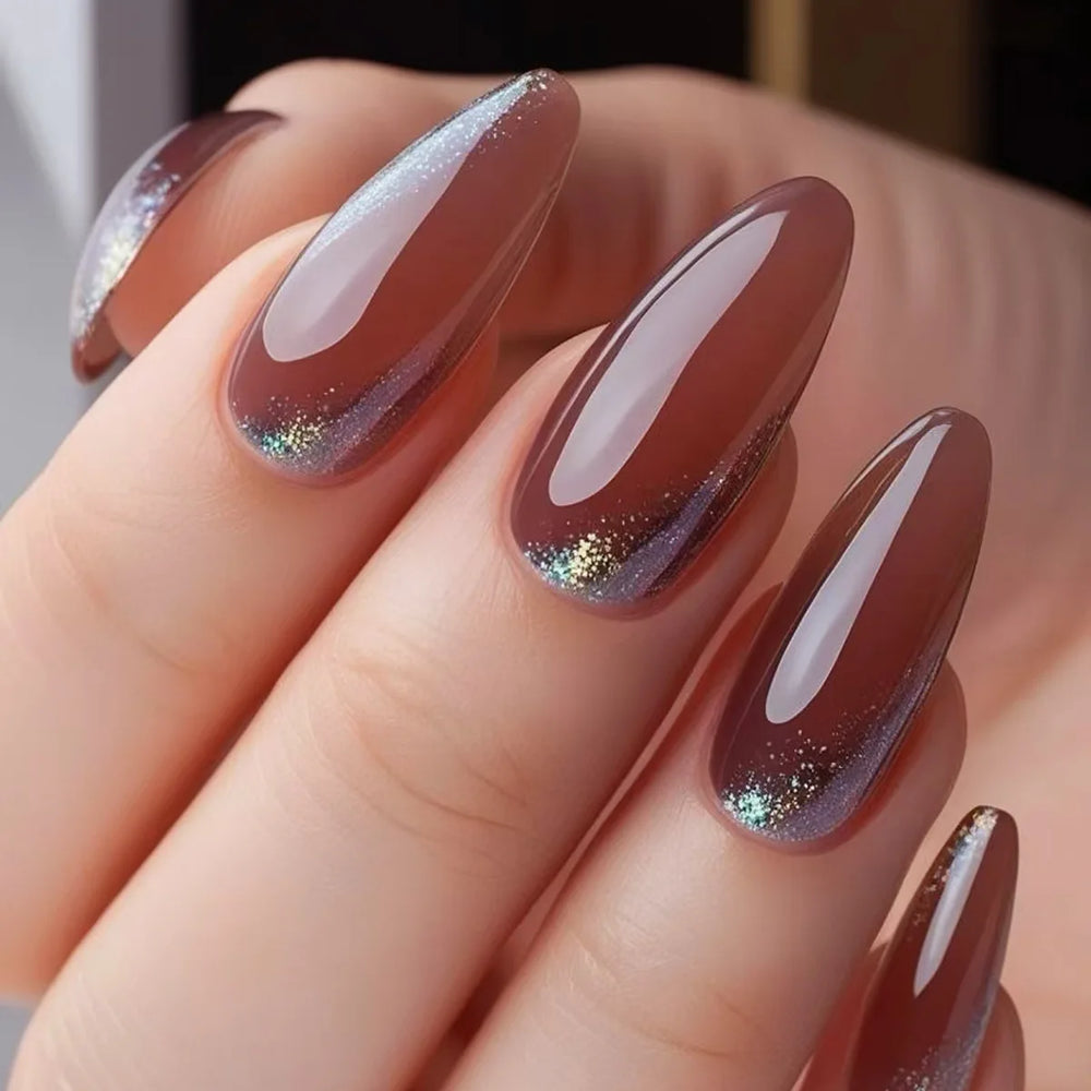 Purple Yellow Blue Sunset Y2K Press-On Nails – Square Almond, Short/Medium/Long, 24 Pcs
