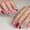 Medium almond fake nails for women girls pink red white polka dots with star design french nail tips press on false nail art set