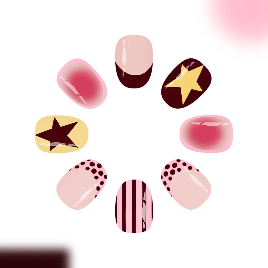 Star & Stripe Blush Y2K Press-On Nails – Short Almond, 24 Pcs