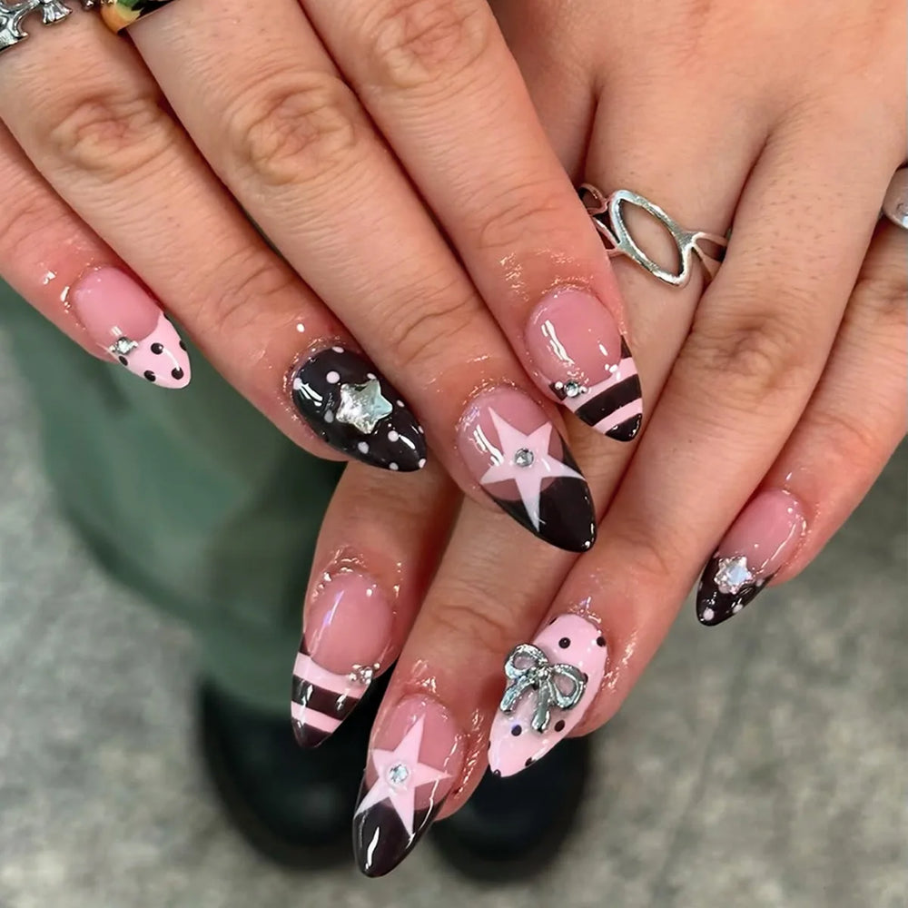 Y2K Moon, Star & Swan Press-On Nails – Almond, 24 Pcs