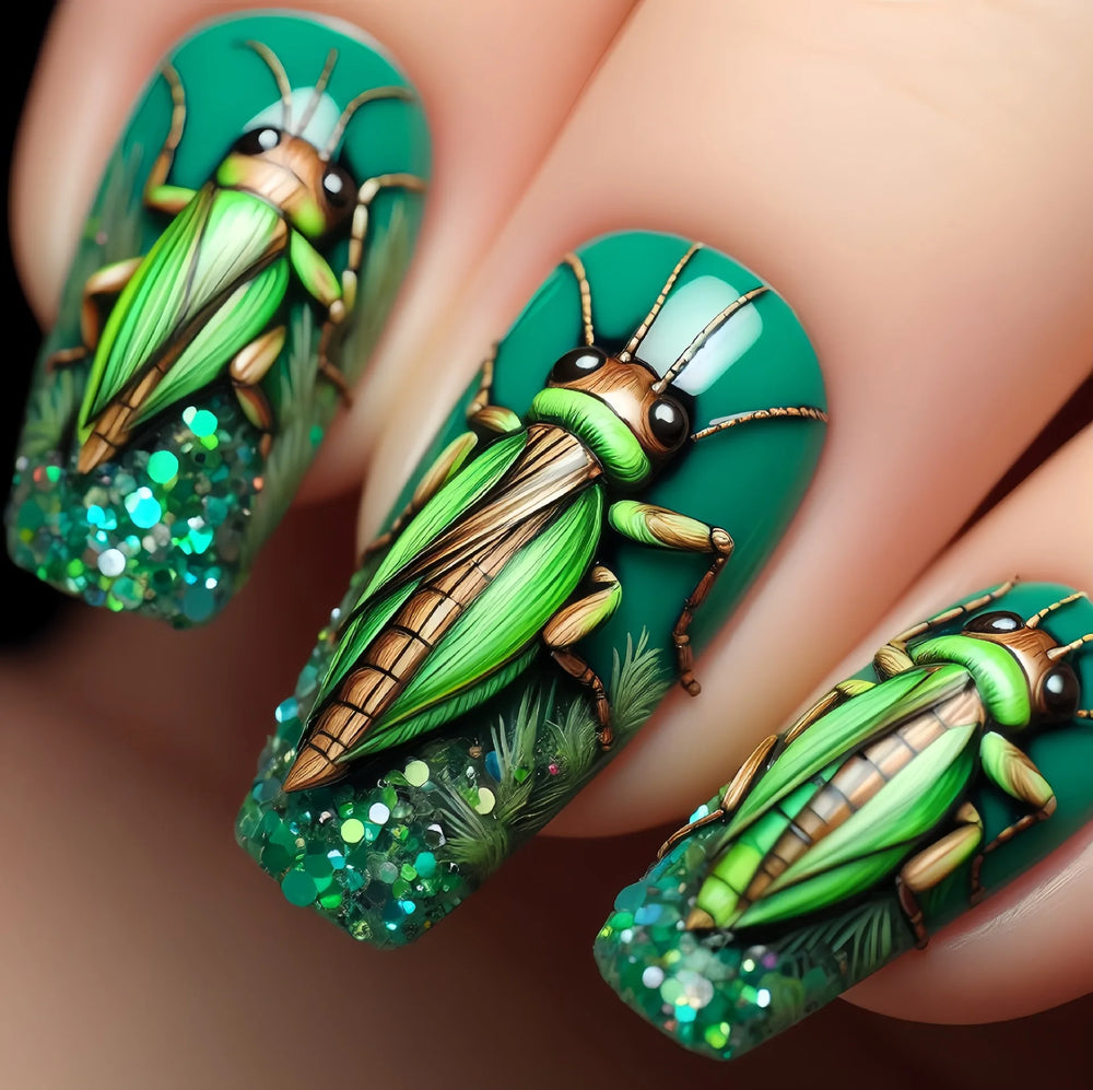 Y2K Purple Blue Yellow Green Flower Press-On Nails – Autumn/Winter, Medium Long, 24 Pcs