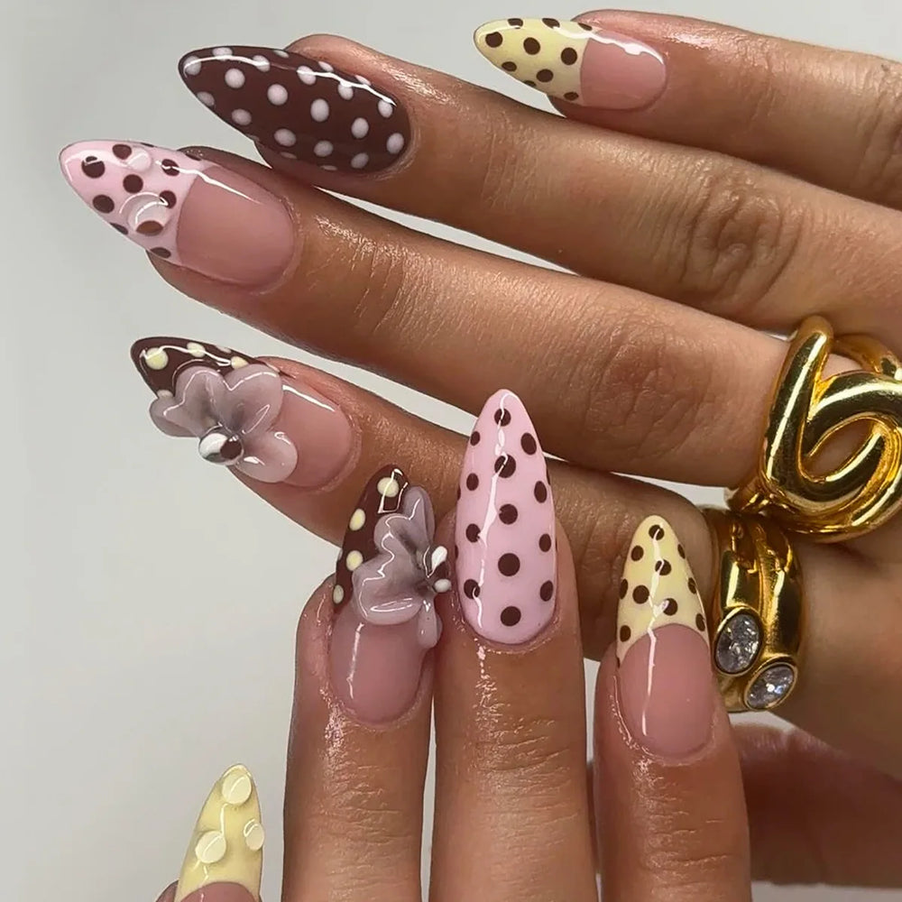 Tropical Hibiscus & Butterfly French Press-On Nails – Almond, 24 Pcs