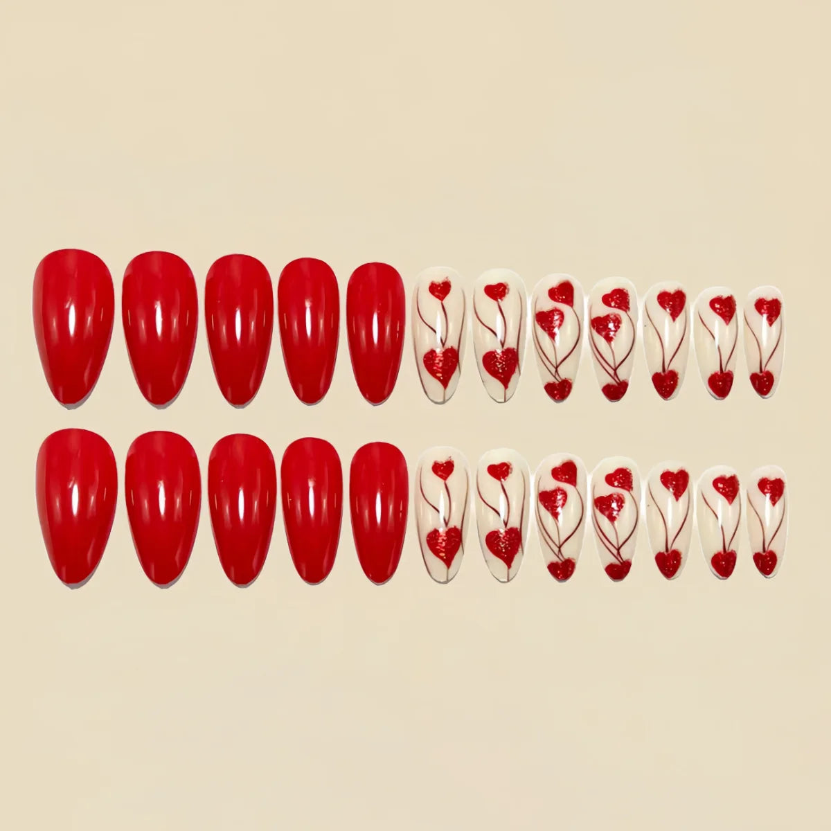 Medium fake nail for women gradient black red heart design for Valentine's Day ballet almond tips press on false nail art set
