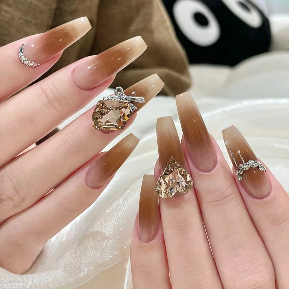 Black Ombre French Press-On Nails – Long Ballerina, 24 Pcs