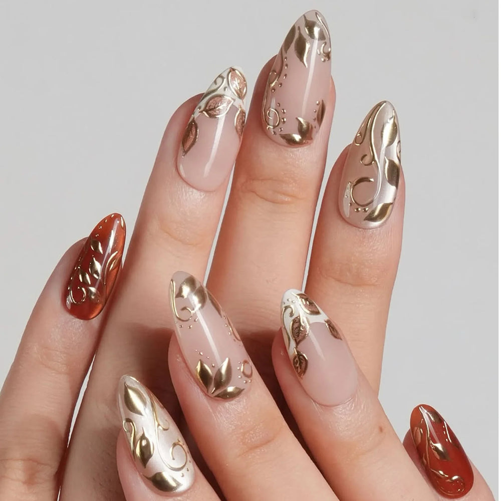 Y2K Purple Blue Yellow Green Flower Press-On Nails – Autumn/Winter, Medium Long, 24 Pcs
