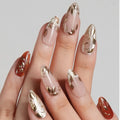 24pcs/set Medium Long Fake Nails for Autumn Winter Y2K Gradient Purple Blue Yellow Green Flowers Cute Gogga Press On False Nail