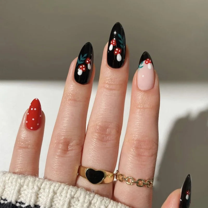 Black Ombre French Press-On Nails – Long Ballerina, 24 Pcs