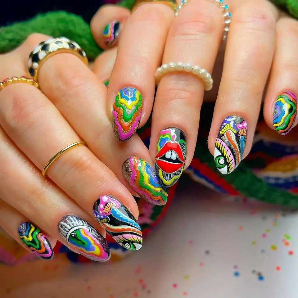 Fantasy Celestial Horse Art Press-On Nails – Almond, 24 Pcs