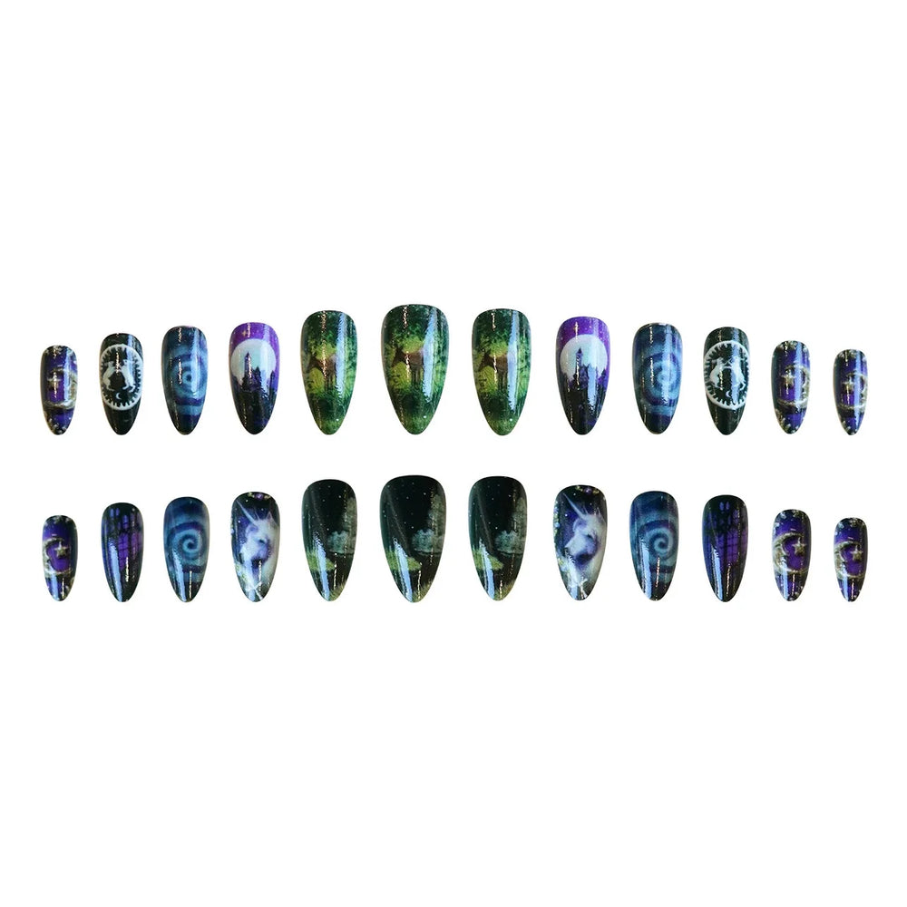 Fantasy Celestial Horse Art Press-On Nails – Almond, 24 Pcs