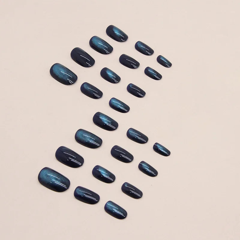 Medium fake nails for women girl gradient blue purple Glossy Almond nail art tips full cover acrylic press on false nail art set
