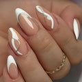 24pcs/set Medium fake nails for women girls almond tips french style strips golden white black yellow press on false nail art