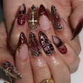 24pcs/set 3D fake nails for women girls Medium almond tips leopard polka dot 3D embossed flowers design press on false nail art