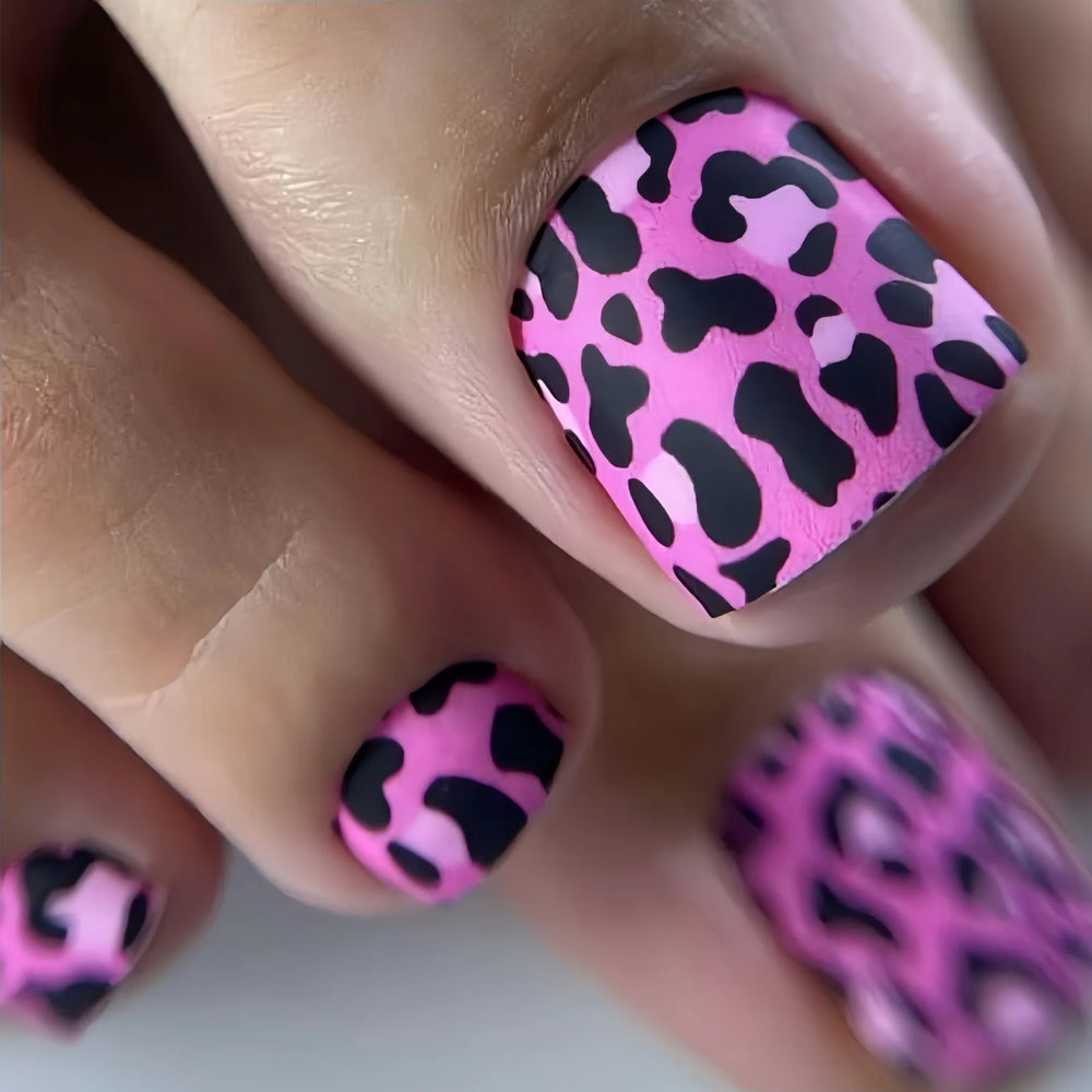 Gold & Pink Leopard Press-On Toenails – 24 Pcs