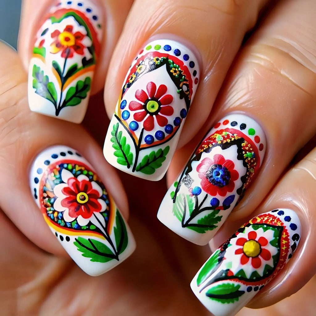 Short Medium fake nails for women girls red rose flowers for Valentine's Day matte glossy Square nail tips press on false nail
