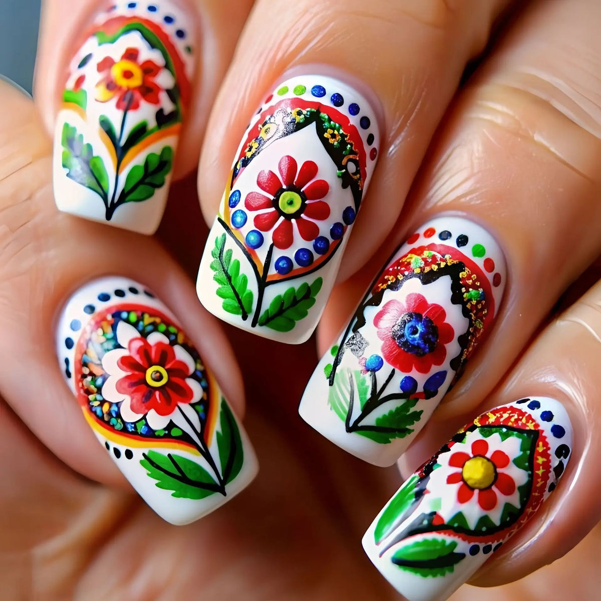 Short Medium fake nails for women girls red rose flowers for Valentine's Day matte glossy Square nail tips press on false nail