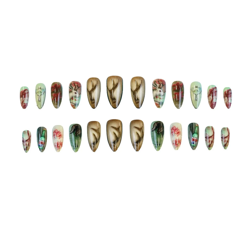 Gothic Portrait & Marble Art Press-On Nails – Almond, 24 Pcs