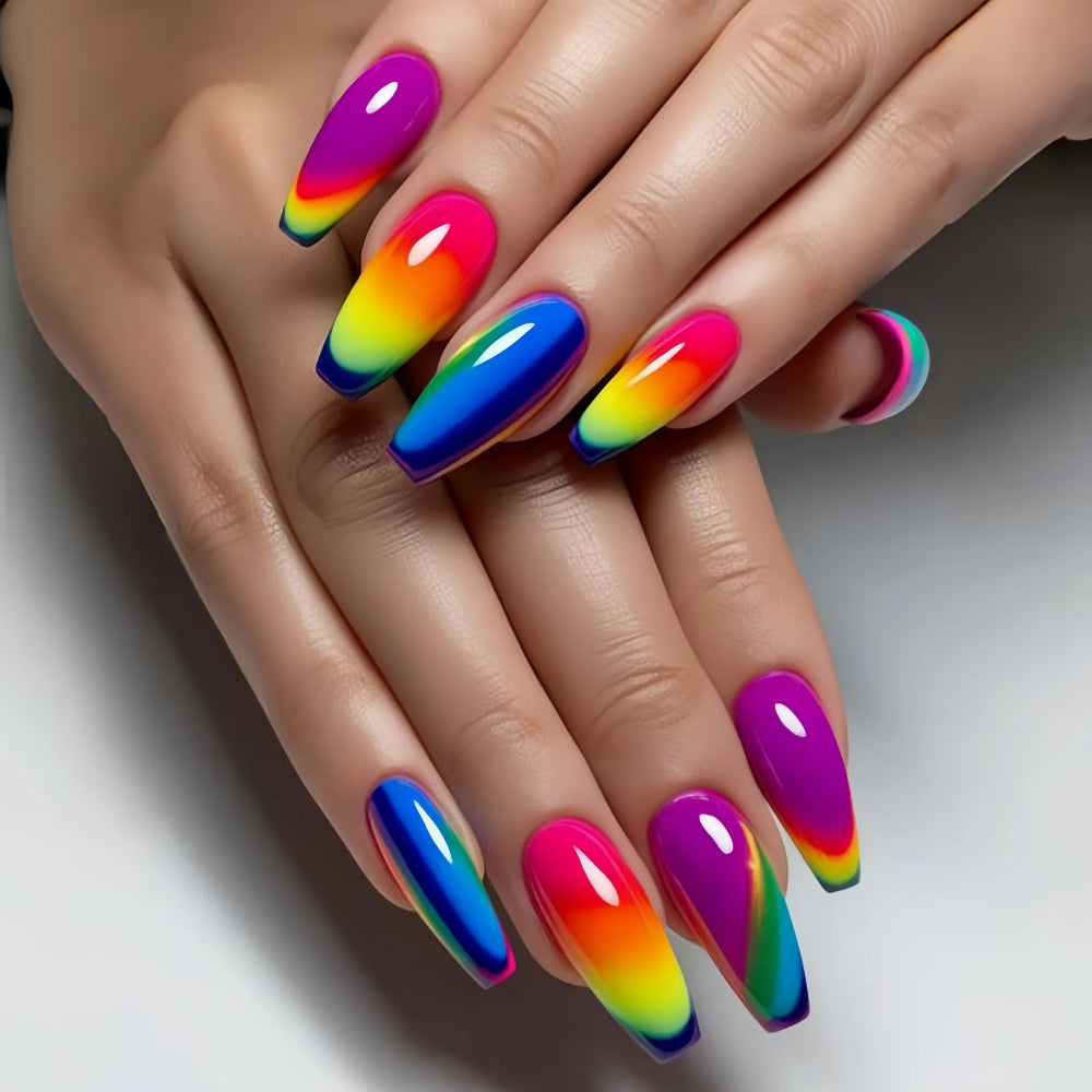 Purple Pink Blue Leopard Flame Y2K Press-On Nails – Square Ballet, Short/Medium/Long