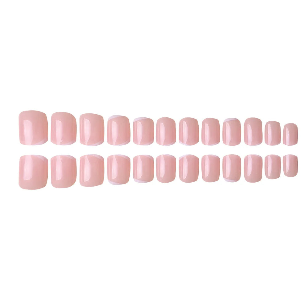 Nude Square Press-On Nails with White Stripes – Medium