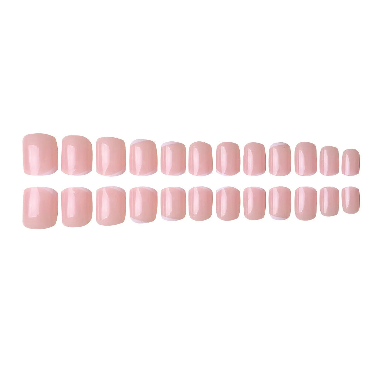 Medium fake nails for women girls Nude square nail tips with white strips printing full cover reusable press on false nail art