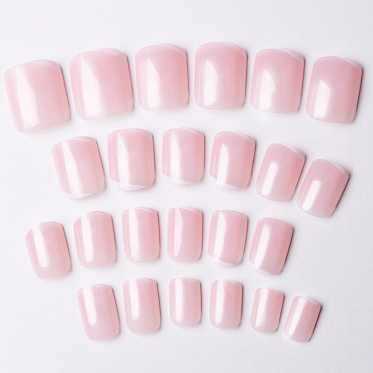 Medium fake nails for women girls Nude square nail tips with white strips printing full cover reusable press on false nail art
